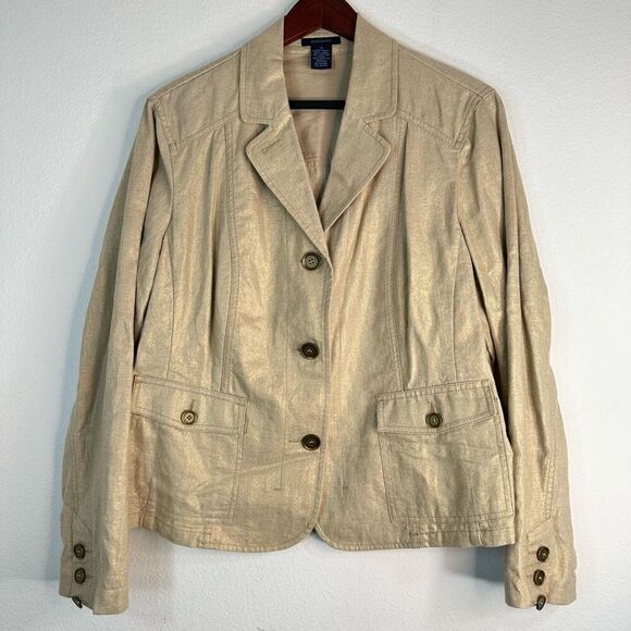Westbound Womens Metallic Tan Blazer Linen Cotton Blend Size 16 Western Glam - Picture 1 of 8